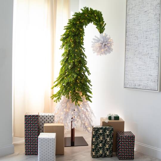 7ft. Pre-Lit Fir Santa’s Hat Artificial Christmas Tree, Clear LED Lights